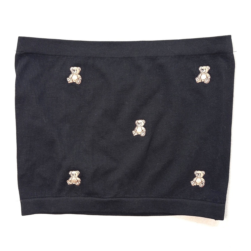 Fct with love BASICS Black Ribbed Teddy Bear Embroidered Tube Top XL J4N9934C